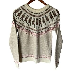Women's H&M L.O.G.G Reindeer Fair Isle Knit Sweater Size S Cozy Warm Multicolor